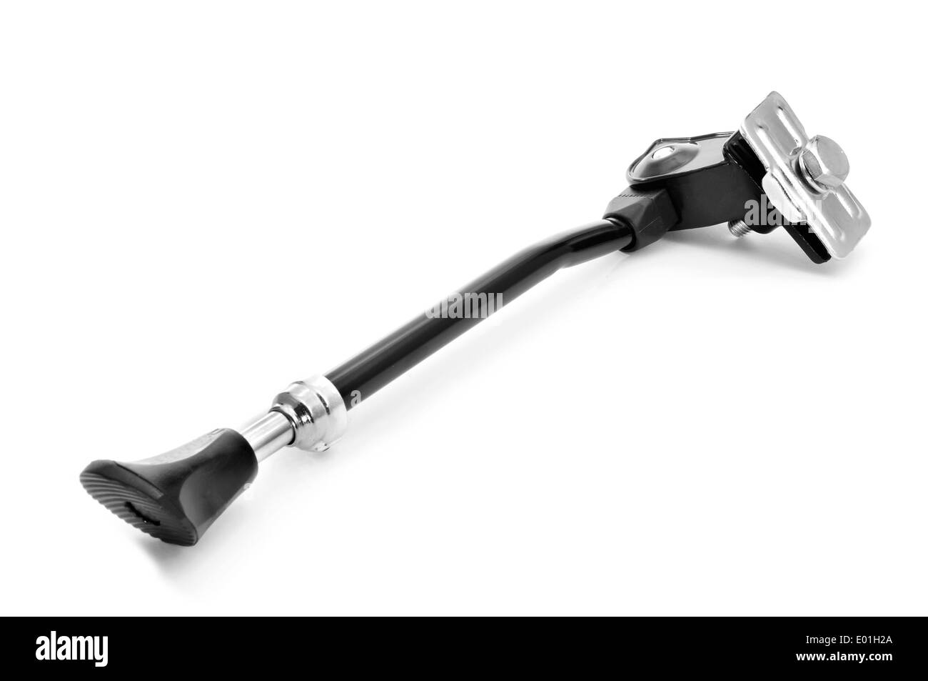 ein Fahrrad Seitenständer auf weißem Hintergrund Stockfoto