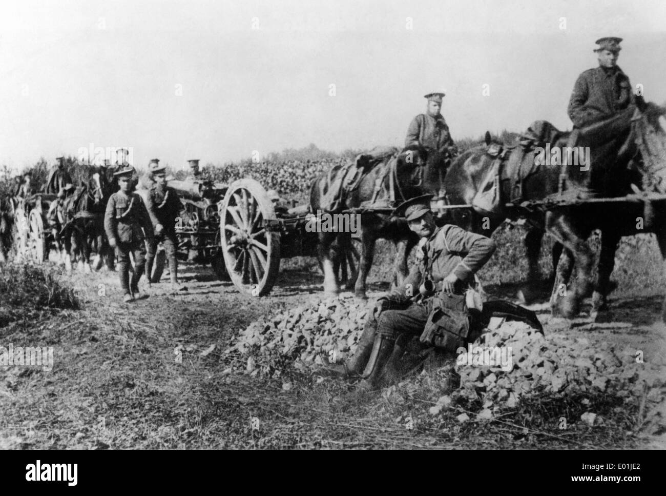 Englische Artillerie Truppen an der Westfront 1914 Stockfoto