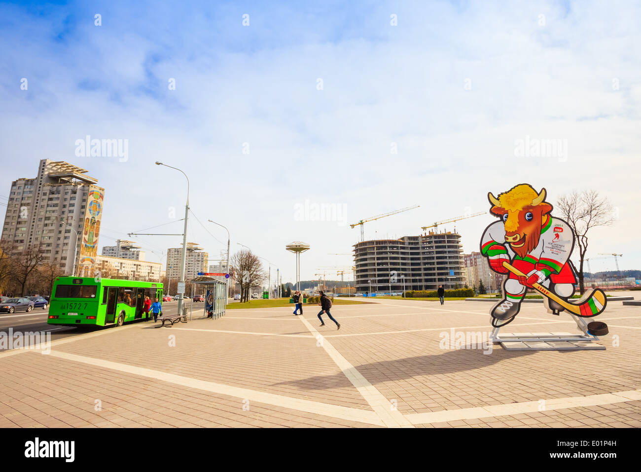 Volat, das offizielle Maskottchen der IIHF-Weltmeisterschaft 2014 in Minsk, Weißrussland Stockfoto