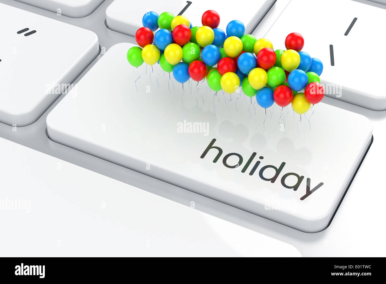 3D Render von Luftballons auf der Computertastatur. Ferienkonzept Stockfoto