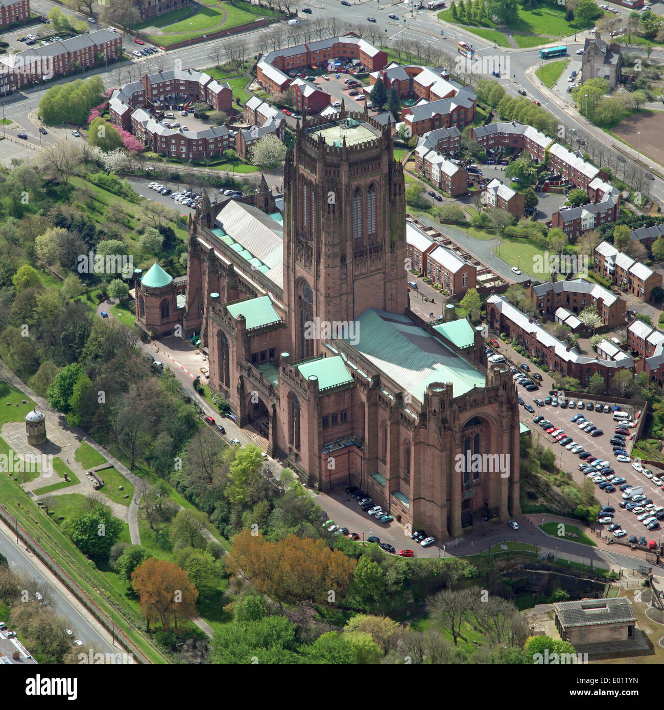 Luftaufnahme der anglikanischen Kathedrale in Liverpool Stockfoto