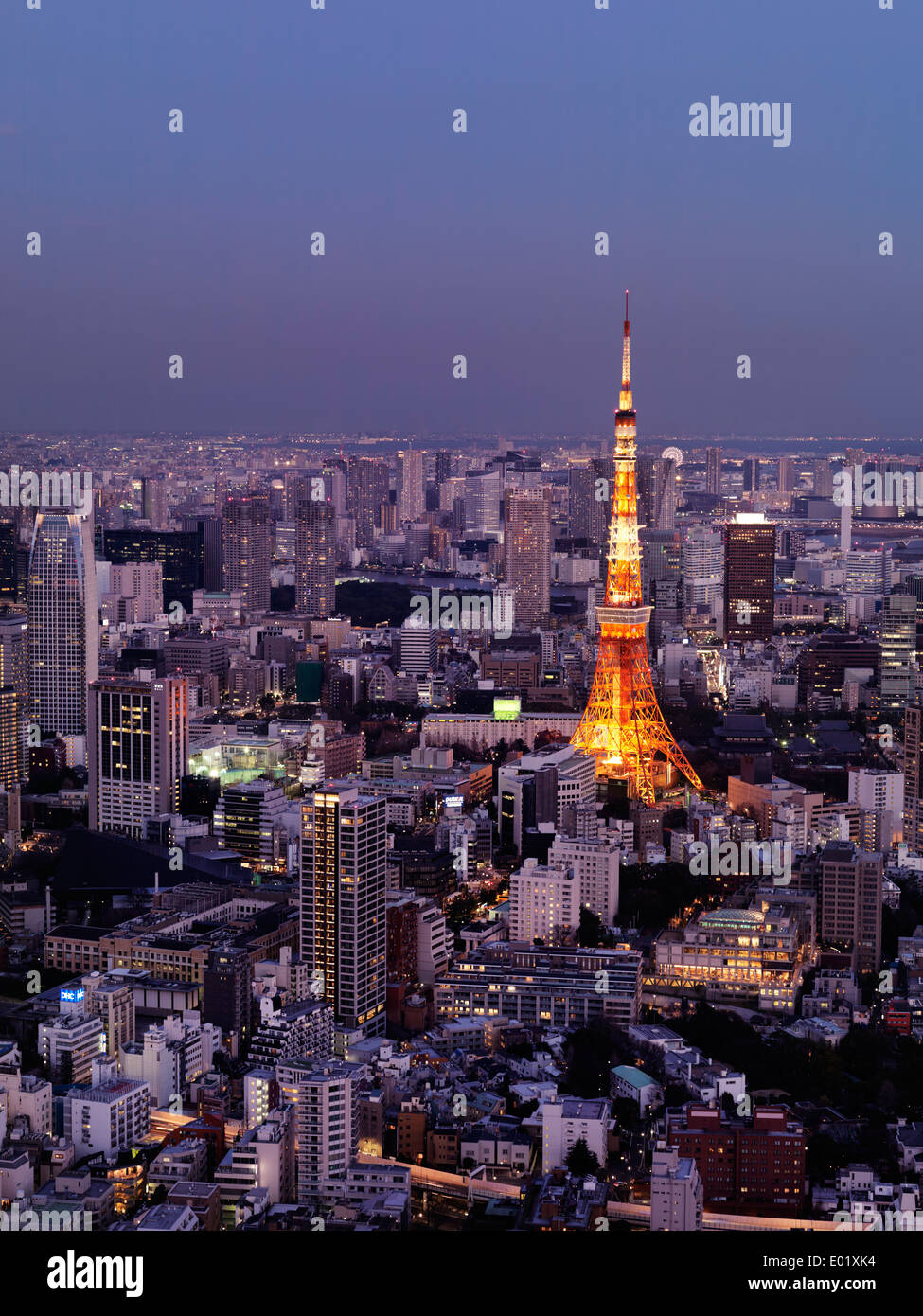 Führerschein verfügbar unter MaximImages.com - Tokyo Tower in Dämmerung. Tokio, Japan. Stockfoto