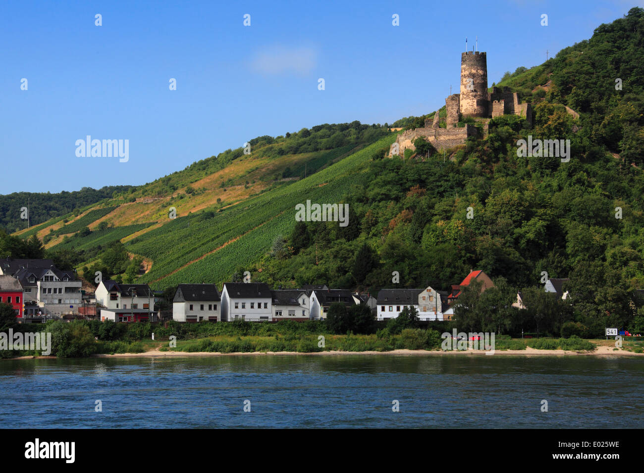 Foto von Furstenberg Burgruine, über Rheindiebach, mit Weinbergen, am Rhein, Deutschland Stockfoto