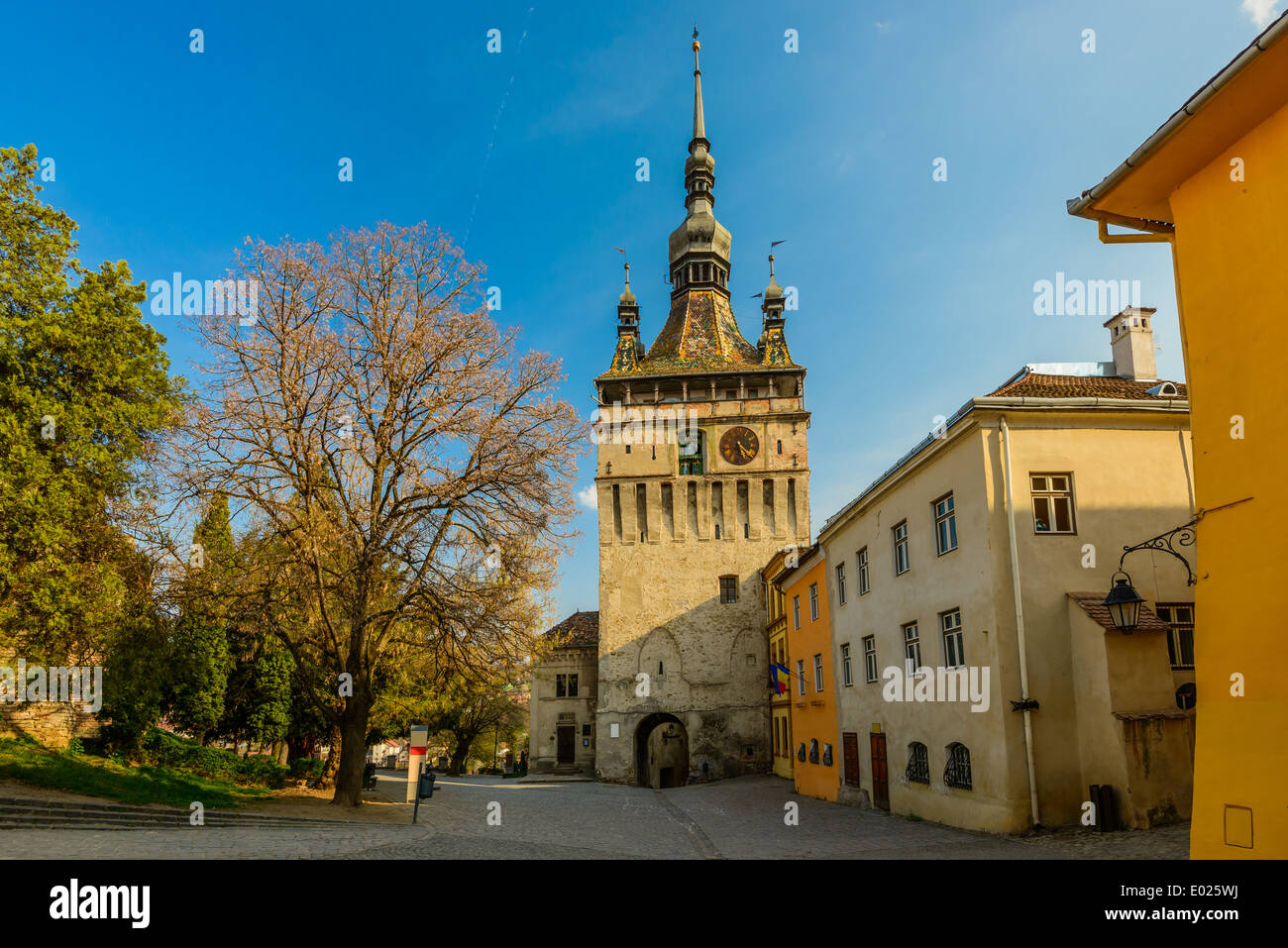 Uhrenturm in der Altstadt von Sighisoara/Schäßburg, Siebenbürgen, Rumänien Stockfoto