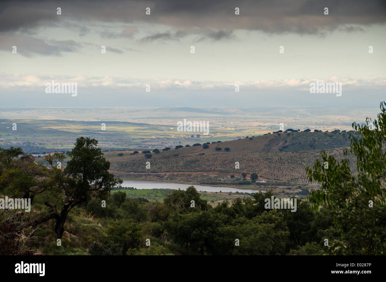 Blick vom Kloster El Palancar, Pedroso de Acim, Cáceres, Extremadura, Spanien, Europa Stockfoto