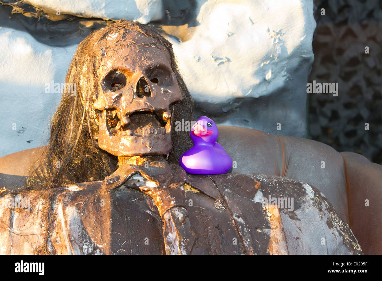 Skelett mit Rubber Duck buddy Stockfoto