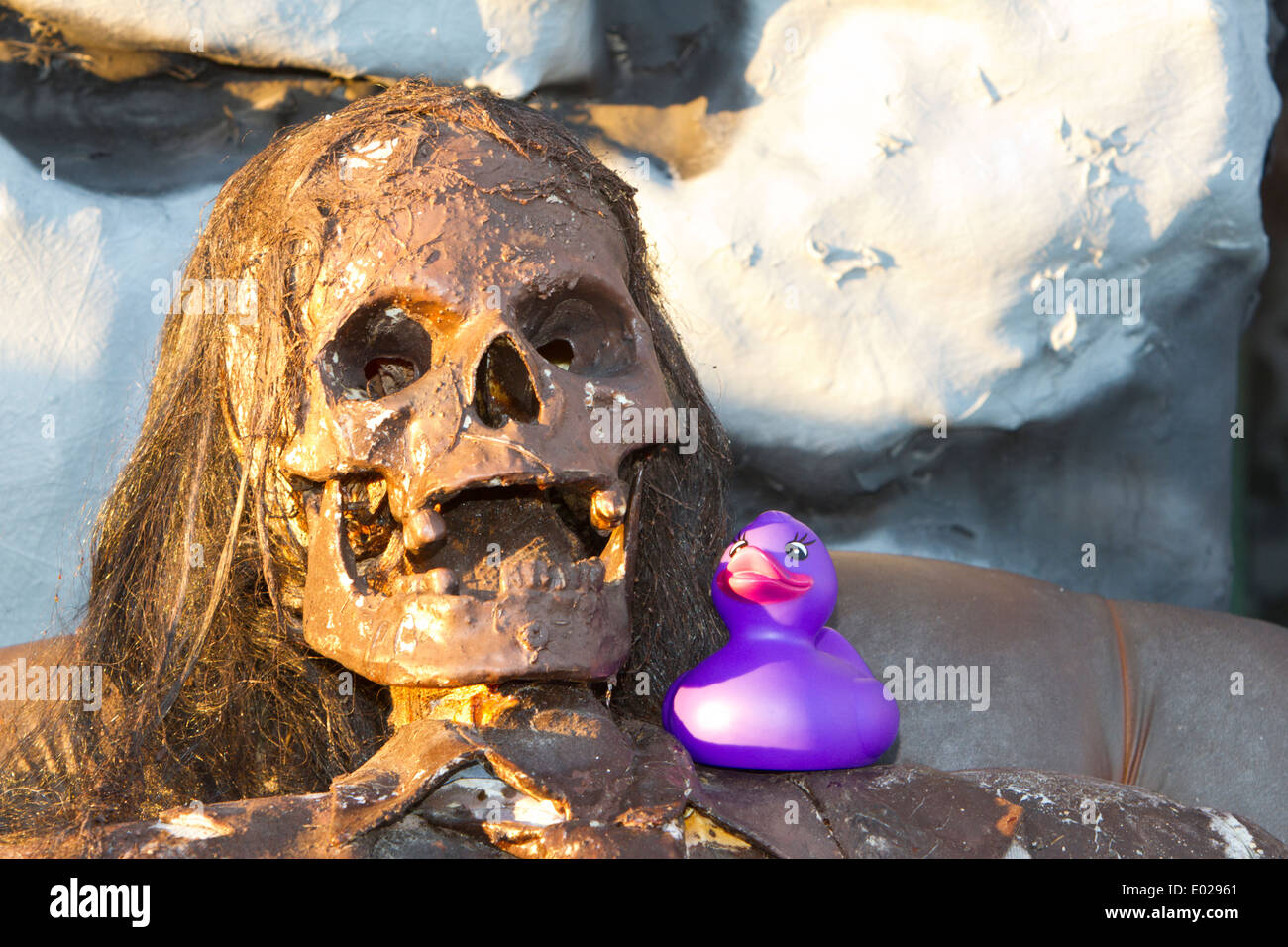 Skelett mit Rubber Duck buddy Stockfoto