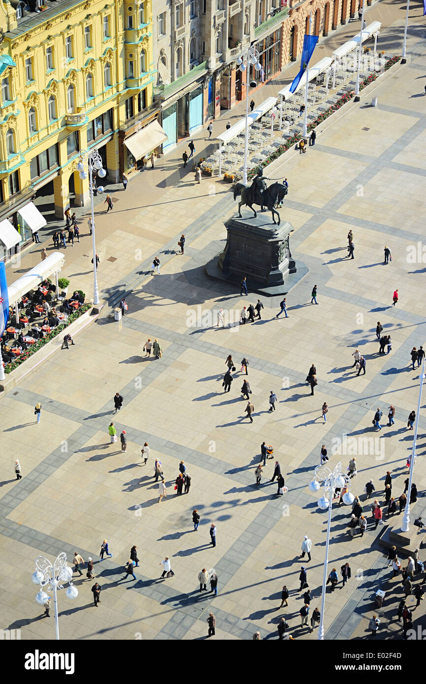 Luftaufnahme der Ban Jelacic Platz in Zagreb, Kroatien Stockfoto