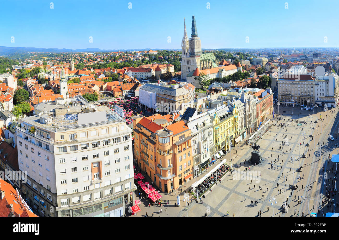 Ansicht von oben der Ban Jelacic Platz in Zagreb, Kroatien Stockfoto