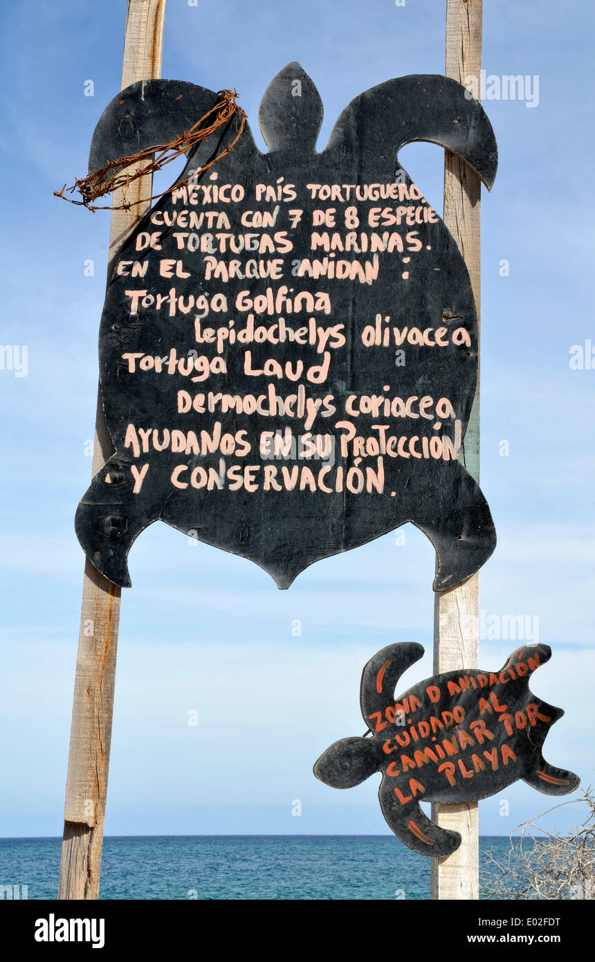 Zeichen, Schildkröte Schutzgebiet Nationalpark Cabo Pulmo, in der Nähe von Punta Arena, Baja California, Mexiko Stockfoto