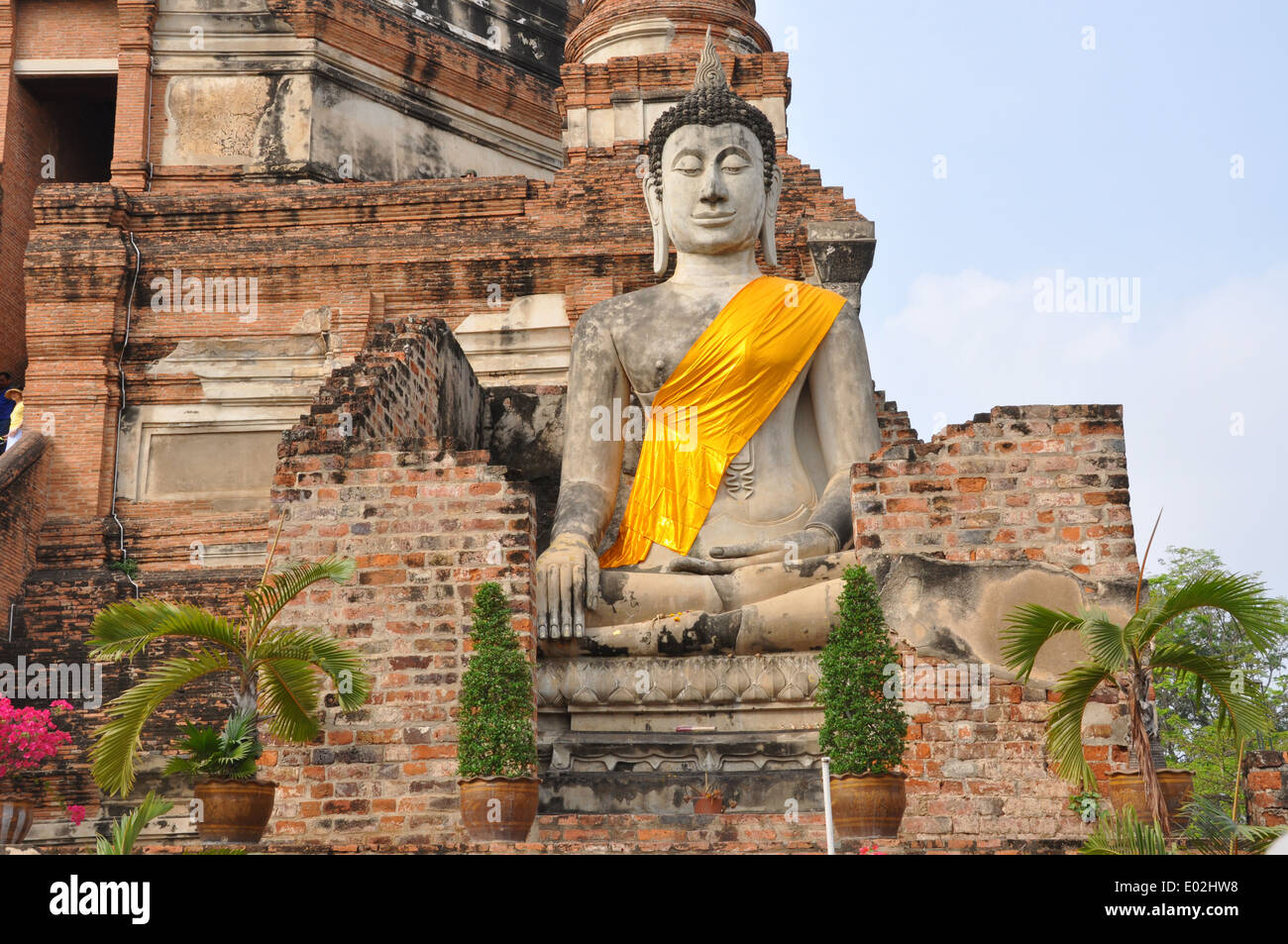 Sitzender Buddha in der Ayutthaya-Geschichtspark Ayutthaya, Thailand. Stockfoto