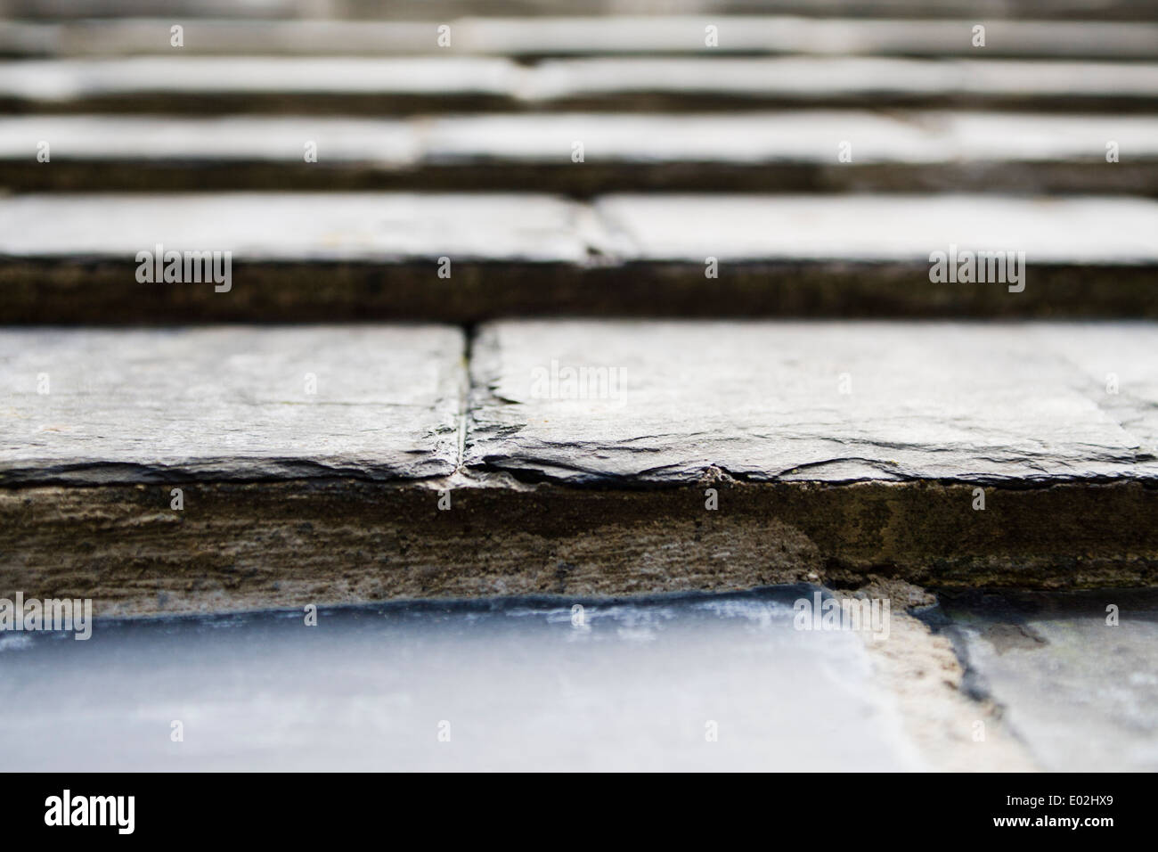 Schieferplatten auf Dach des St. Govan Kapelle, Pembrokeshire, West Wales Stockfoto
