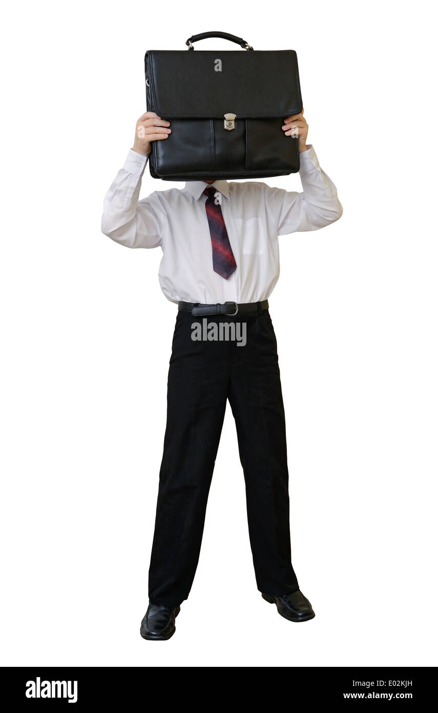 Geschäftsmann mit einer Aktentasche anstelle eines Kopfes Stockfoto