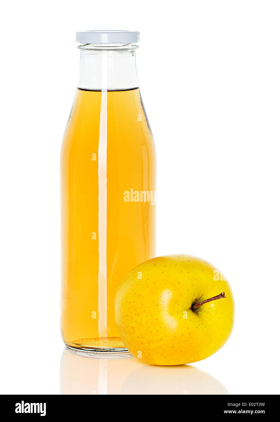 Flasche Apfelsaft mit Apfel Stockfoto