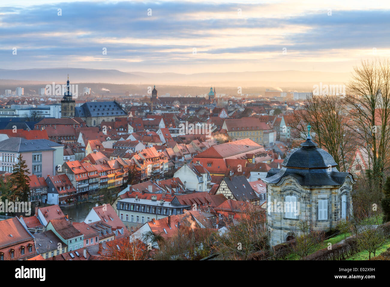 Bamberg City auf einem schönen Morgen Winter in Bayern, Deutschland Stockfoto