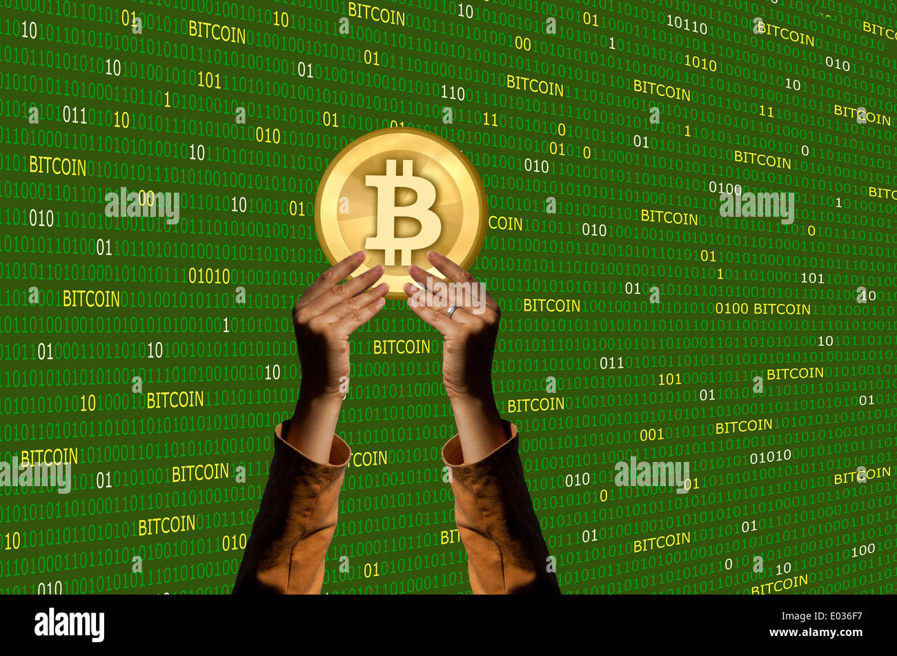 Bitcoin, eine virtuelle Währung Stockfoto
