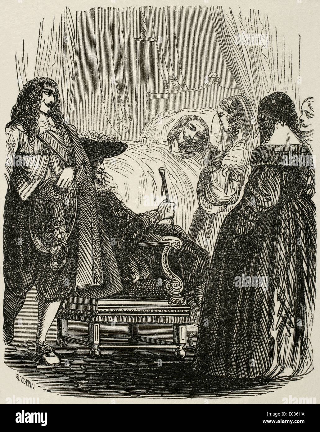 Ludwig XIII. (1601-1643). König von Frankreich. Tod von Louis XIII. Kupferstich von E. Coppin. Universal-Bibliothek, 1951. Stockfoto