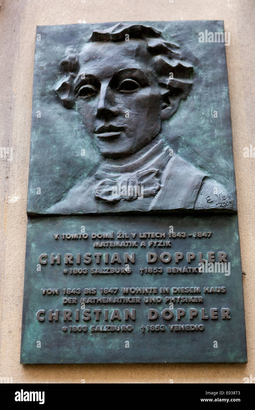 Christian Doppler Prag Bronzerelief Haus Stockfoto