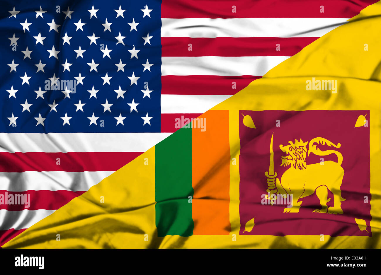Wehende Flagge von Sri Lanka und den USA Stockfoto