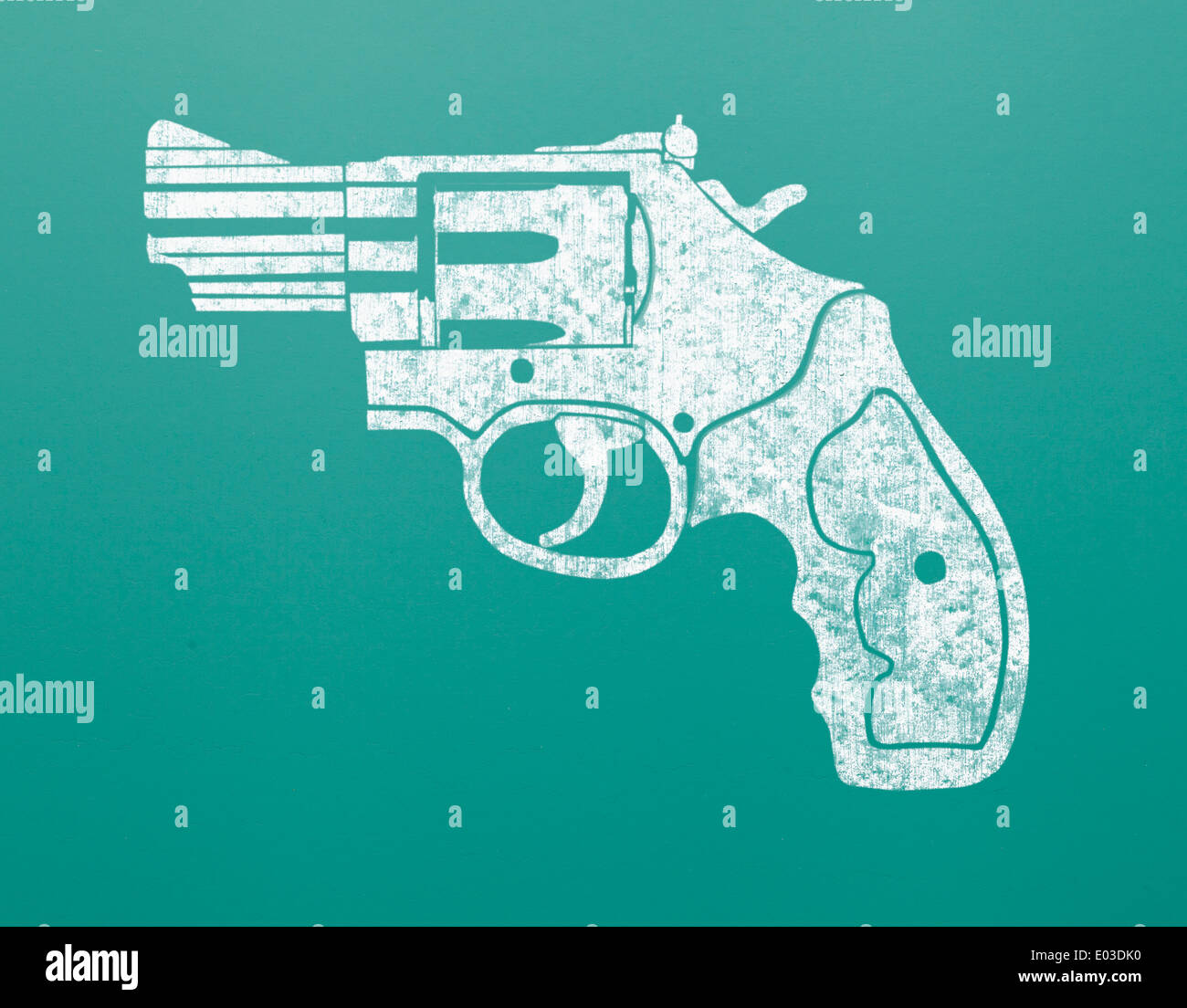 Zeichnung der Handfeuerwaffe auf grüne Tafel. Stockfoto