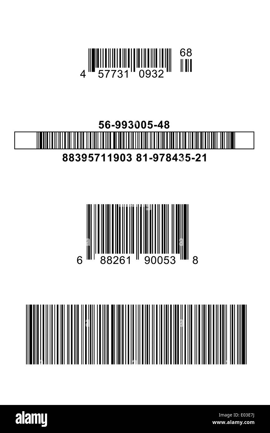 Vier unterschiedliche Barcodes Isolated on White Background. Stockfoto