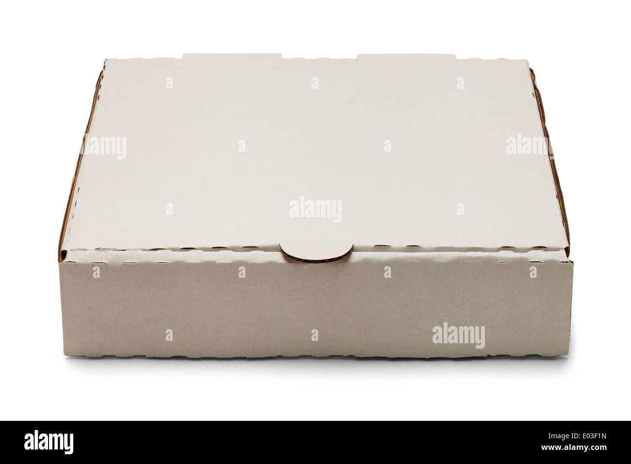 Leere weiße Pappe Pizza Box Isolated on White Background. Stockfoto