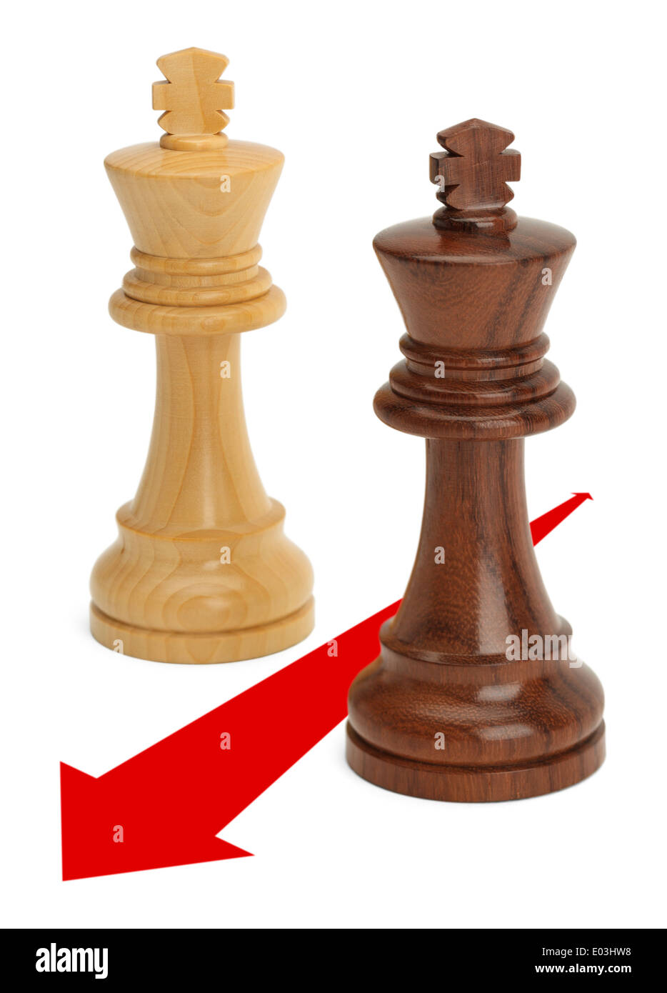 Schachmatt-Face off mit Red Line isoliert auf weißem Hintergrund. Stockfoto