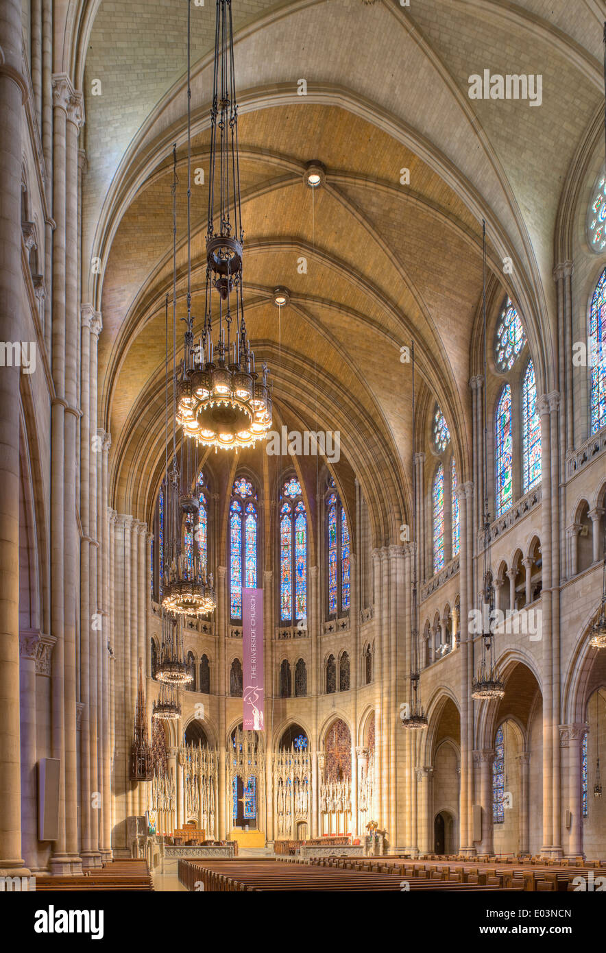 Die Riverside Church Kirchenschiff Gewölbe. Stockfoto