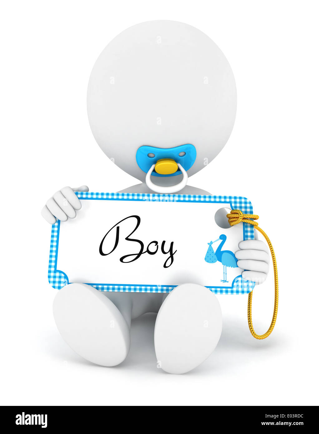 3D weiße Leute baby Boy halten ein Namensschild, isolierten weißen Hintergrund, 3d Bild Stockfoto