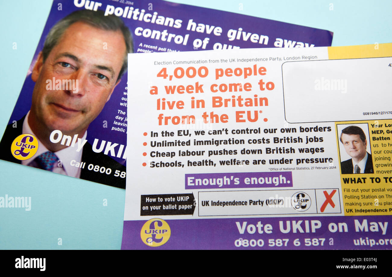 Logo auf UKIP Kampagnenmaterial für Mai 2014 Europawahl, London Stockfoto