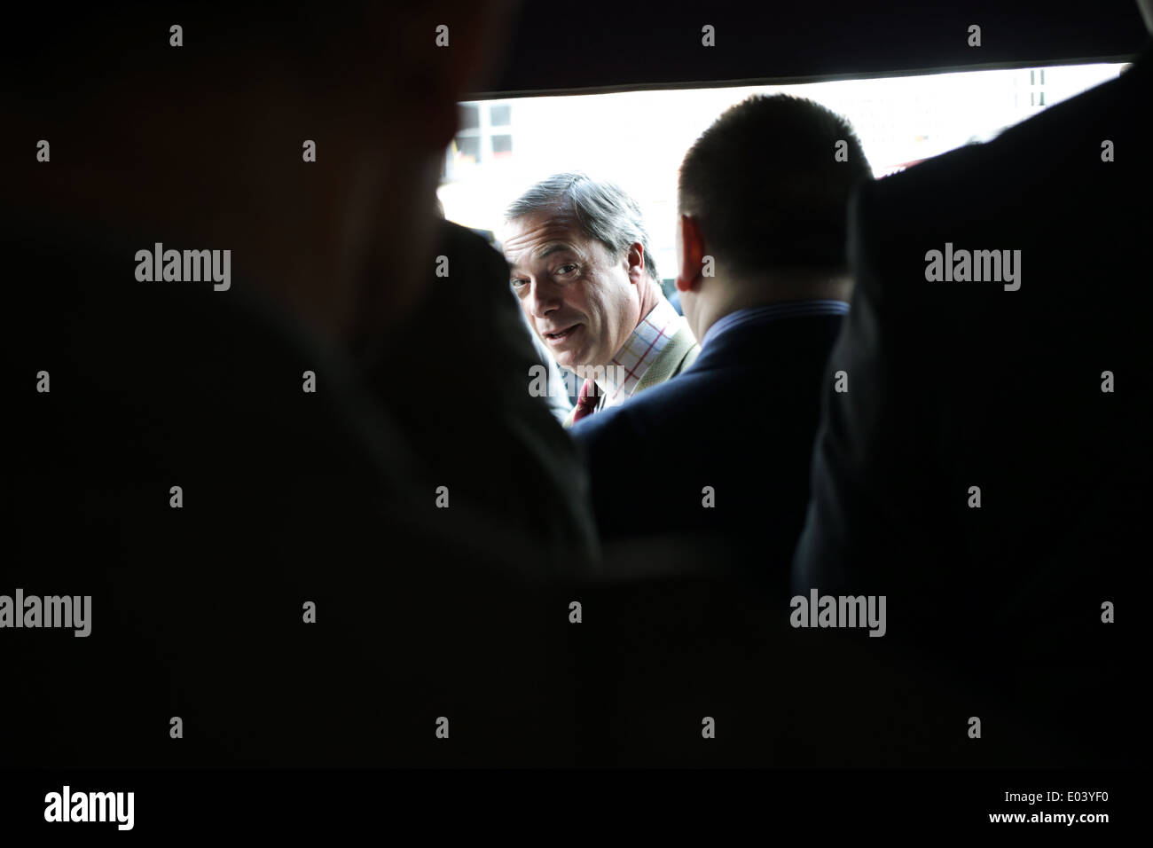 Die UKIP Führer Nigel Farage MEP Werbetätigkeit in Yarm, Cleveland, UK. Stockfoto