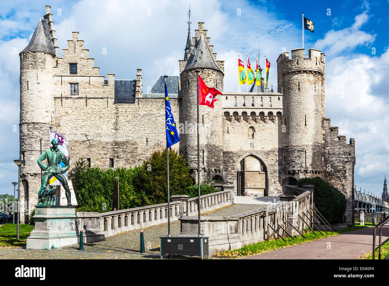 Die Het Steen oder Stein Schloss, eine mittelalterliche Festung am Ufer der Schelde in Antwerpen, Belgien. Stockfoto