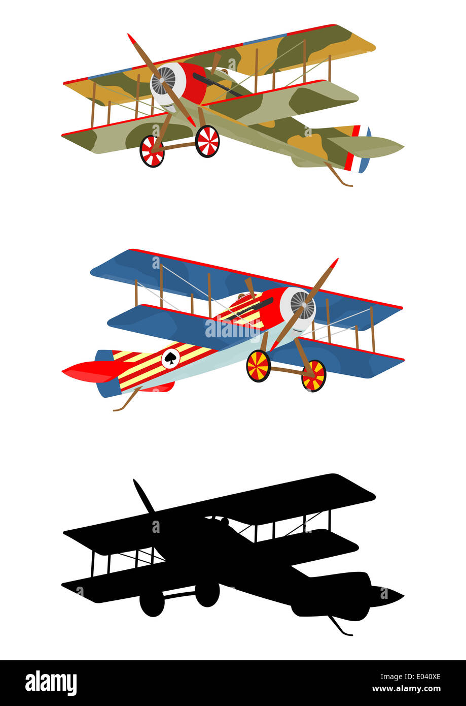 Bunte Flugzeuge aus dem ersten Weltkrieg. Stockfoto