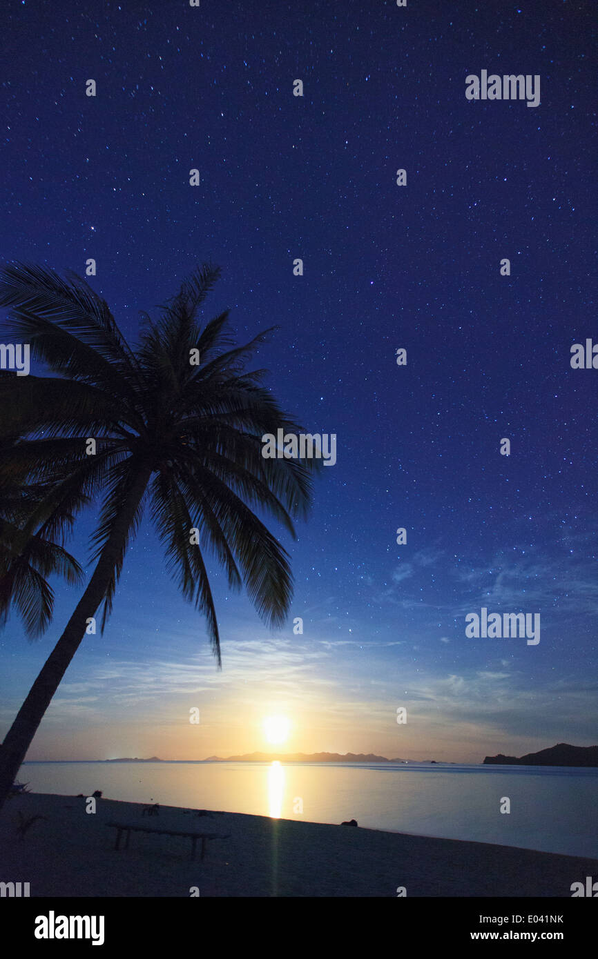 Philippinen, Palawan, Daracoton Insel, Milky Way und Strand Stockfoto