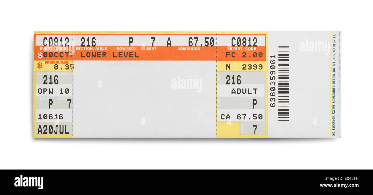 Konzert-Event-Ticket Isolated on White Background. Stockfoto