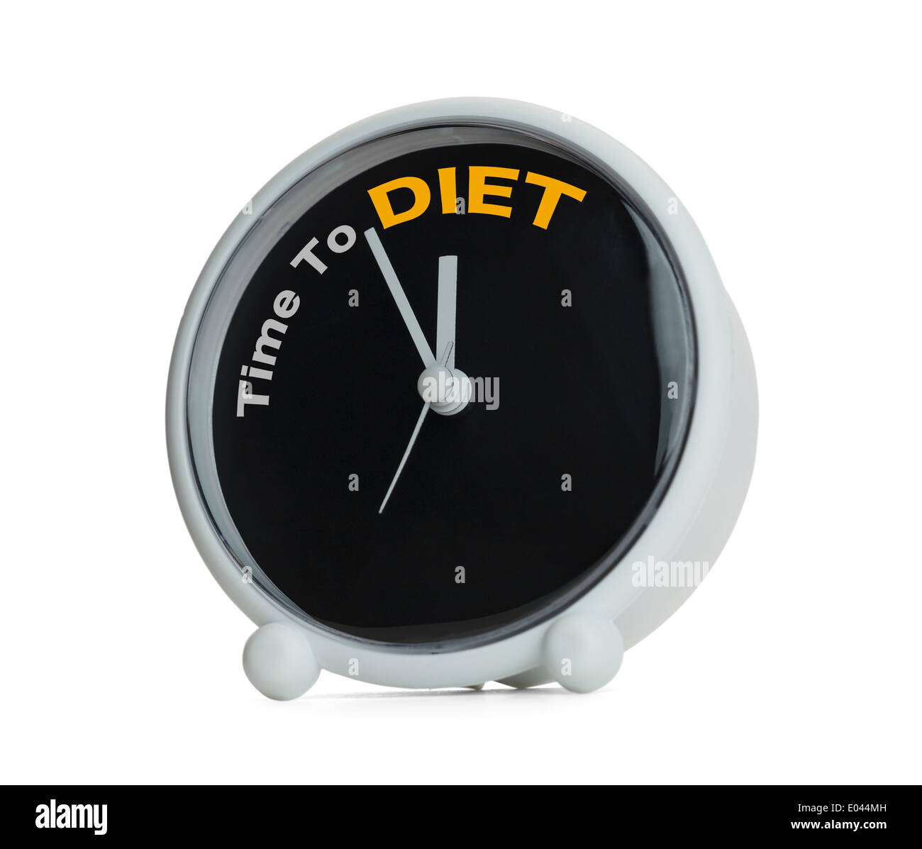 Uhr mit der Zeit zu Diät drauf. Isolated on White Background. Stockfoto
