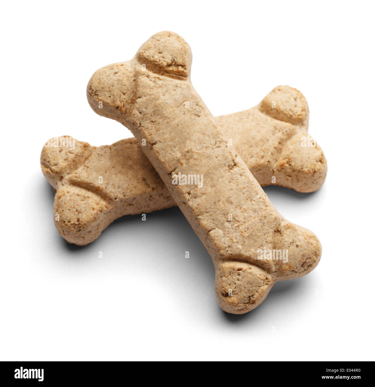 Zwei leere Hund Knochen gestapelt Criss cross mit textfreiraum isoliert auf einem weißen Hintergrund. Stockfoto