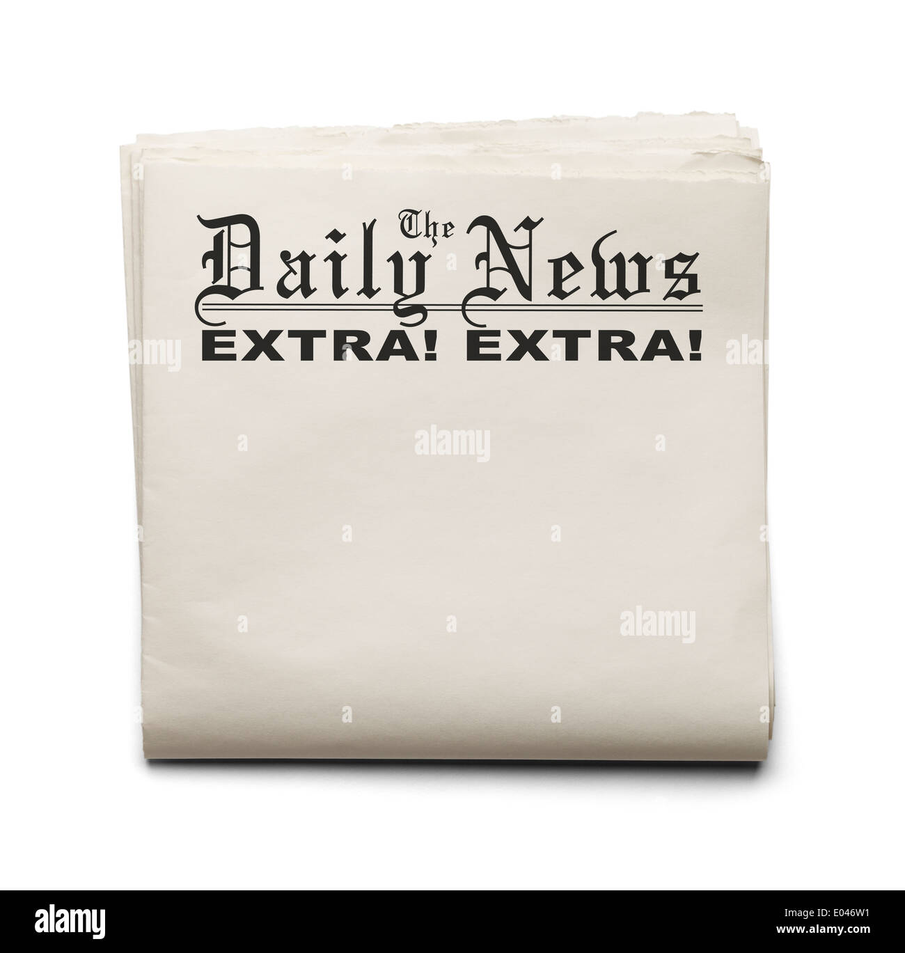 Daily News mit Extra gefaltet! Extra! und textfreiraum isoliert auf weißem Hintergrund. Stockfoto