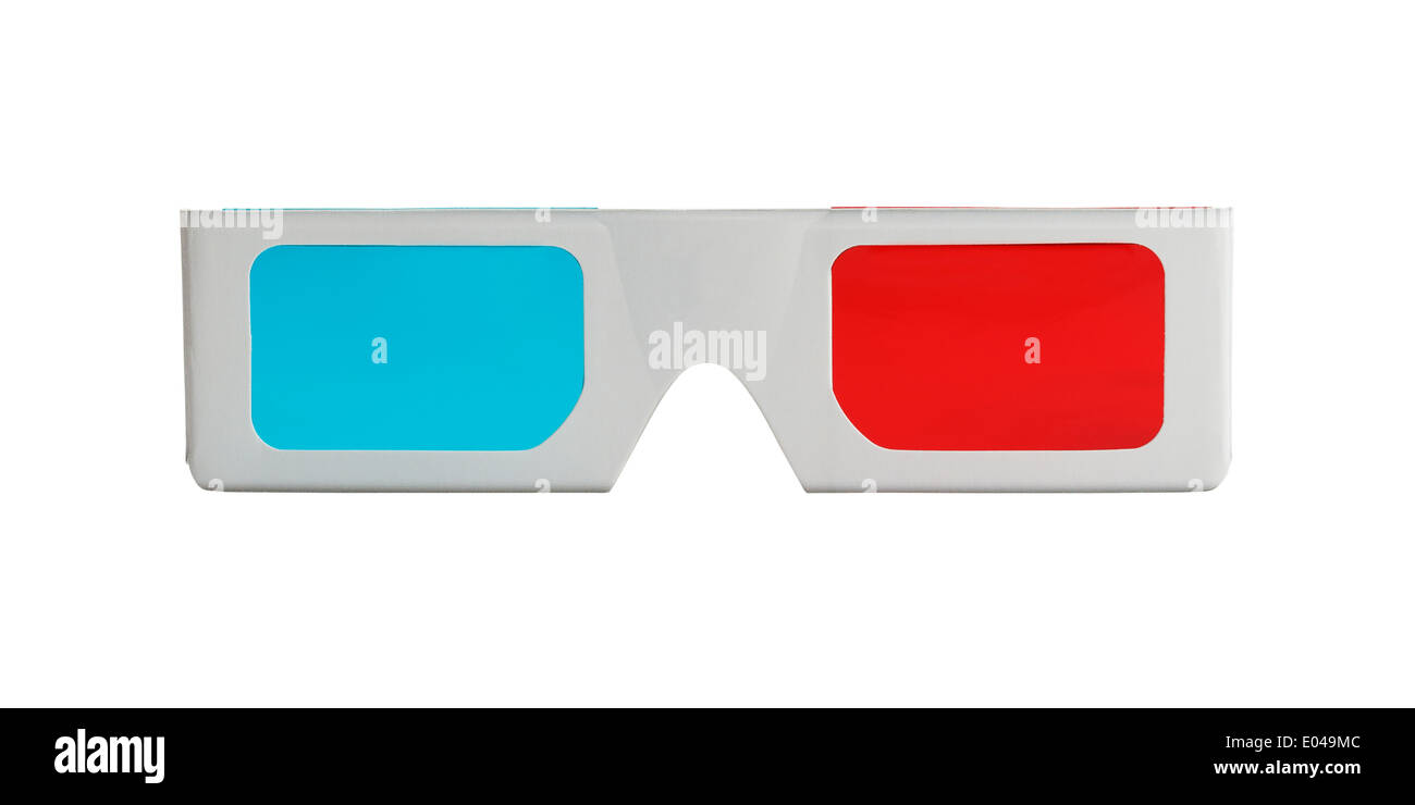 3-d-Brille bilden die Vorderansicht isoliert auf weißem Hintergrund. Stockfoto