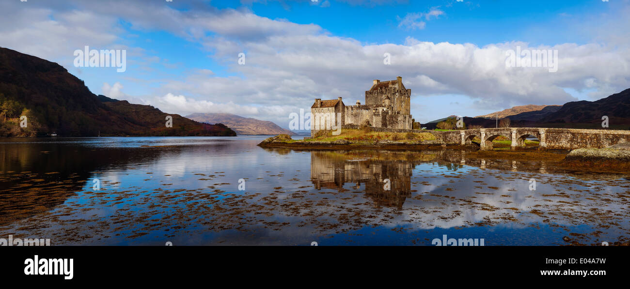 Panorama-Bild der Eilean Donan Castle, Schottland Stockfoto