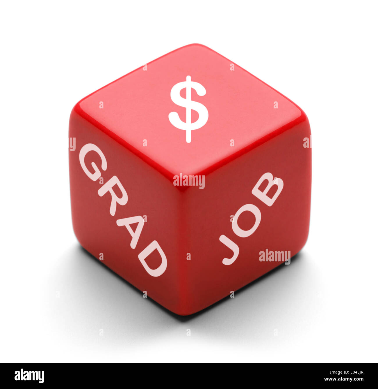 Roter Würfel mit Grad-Job und Geldsymbol, Isolated on White Background. Stockfoto