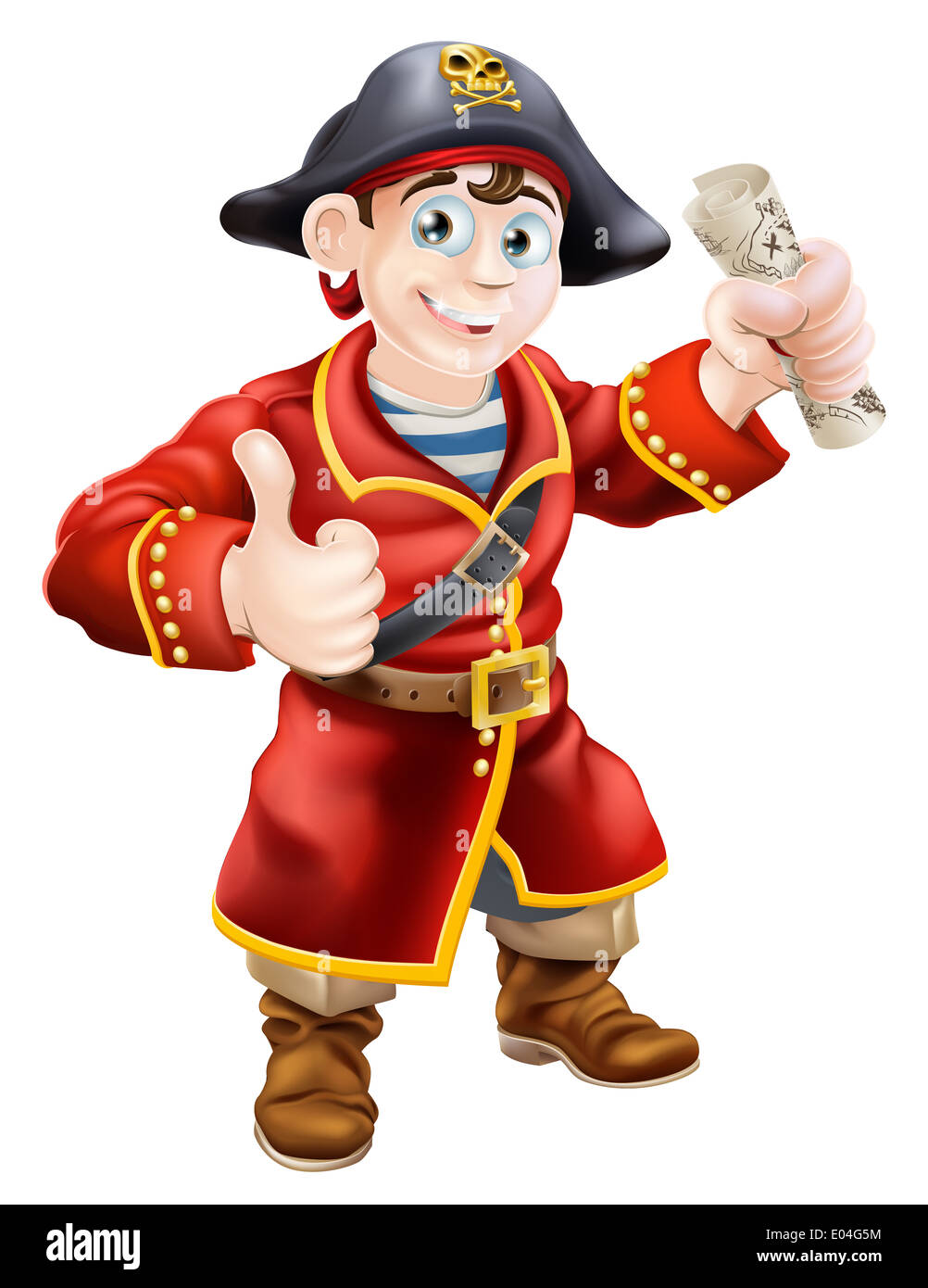 Ein Cartoon Pirat geben einen Daumen nach oben und halten eine Schatzkarte Stockfoto