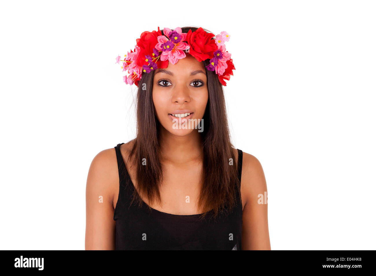 Schöne afrikanische amerikanische Model posiert Modestil isoliert Stockfoto