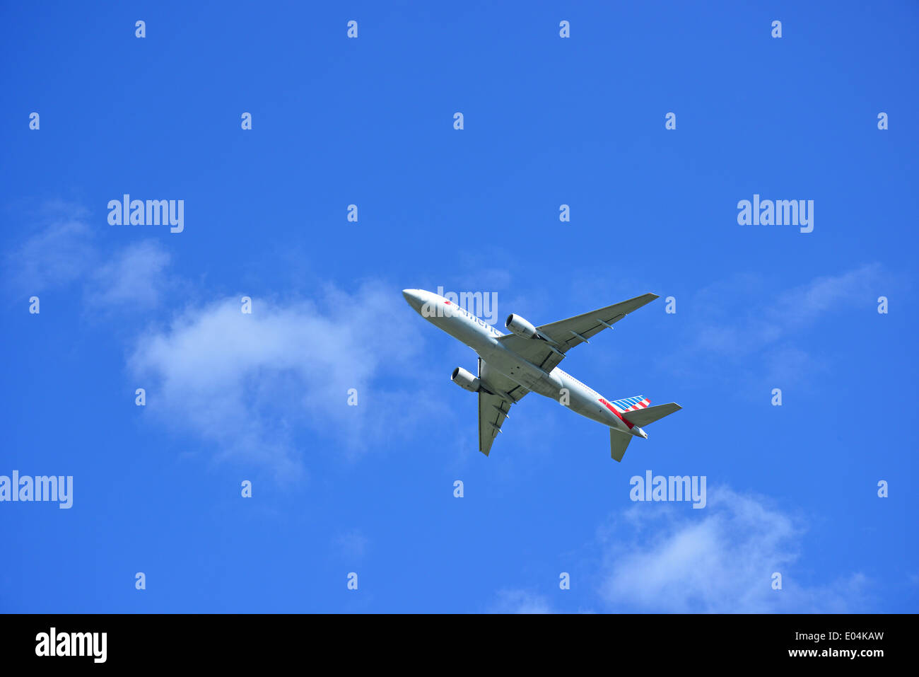 American Airlines Boeing 777 Flugzeug vom Flughafen Heathrow, Greater London, England, Vereinigtes Königreich Stockfoto