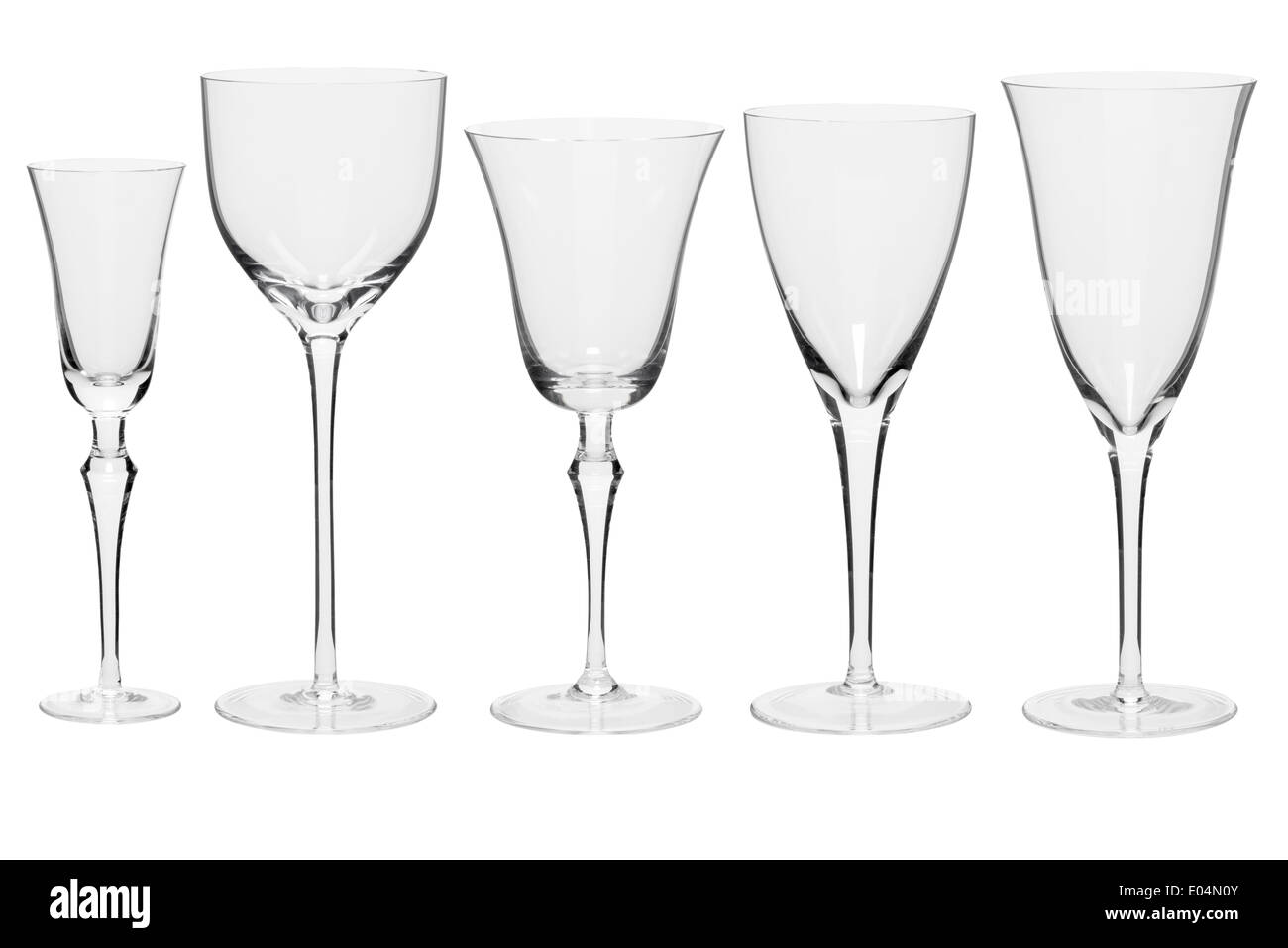 verschiedenen leeres Glas Wein auf weißem Hintergrund Stockfoto