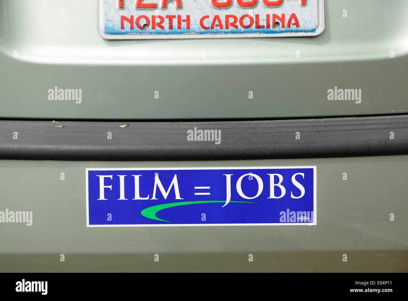 Ein Aufkleber zur Unterstützung finanzielle Anreize für die Filmindustrie in North Carolina, Wilmington, NC, USA Stockfoto