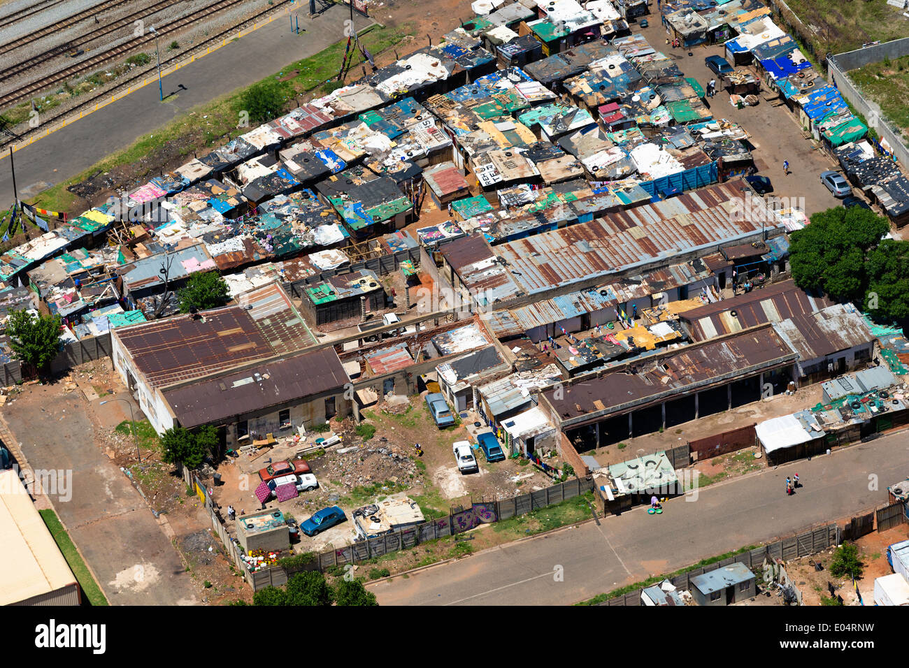 Luftaufnahme von einer informellen Siedlung in zentralen Johannesburg.South Afrika Stockfoto