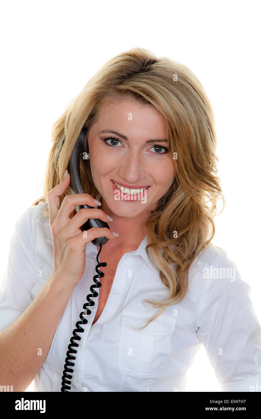Junge Frau am Telefon ein Kunden-Service-Hotline, Junge Frau bin Telefon Einer Kunden-Service-Hotline Stockfoto