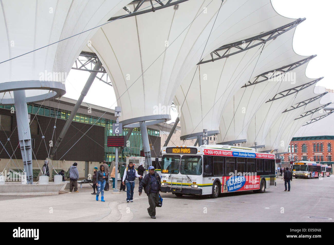 Detroit, Michigan - Rosa Parks Transit Center. Stockfoto