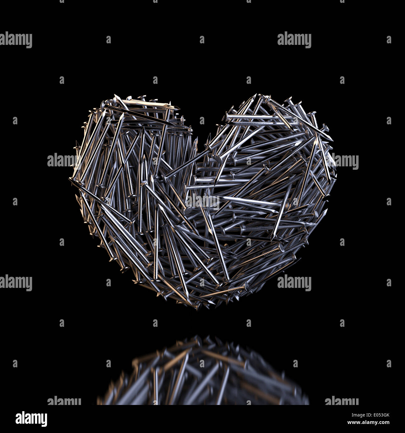 Herz aus Nägeln geschaffen Stockfoto